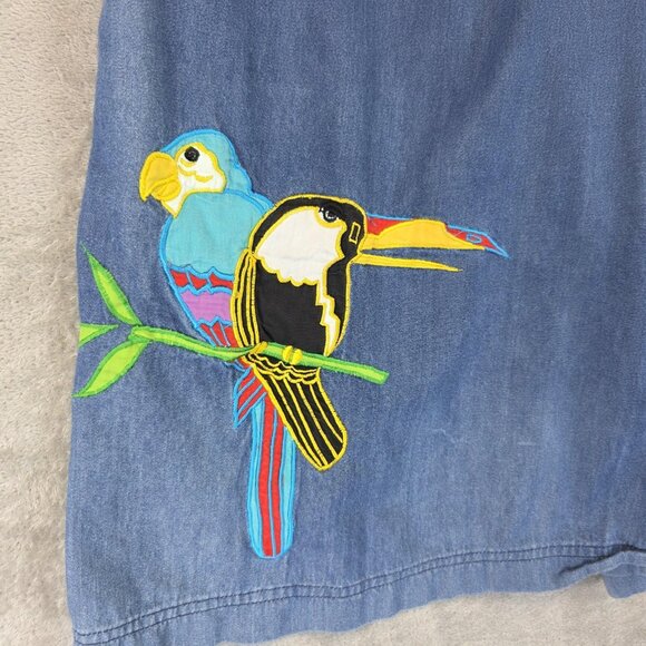 Southern Image Shorts Womens S Blue Chambray Wide Leg Embroidered Parrot Toucan - Picture 3 of 10